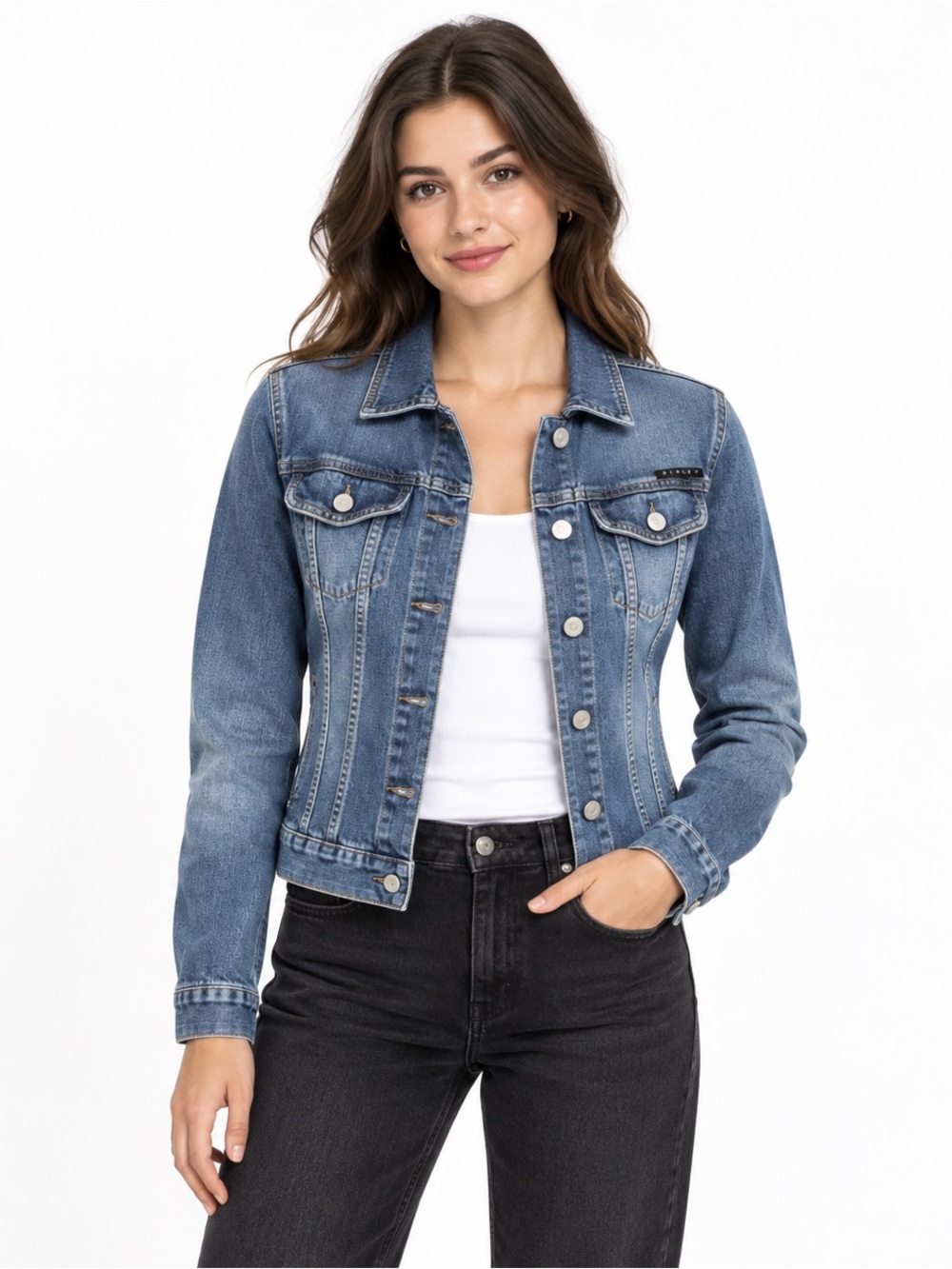 Sisley Made in Italy Denim Jean Jacket Women’s S Fitted Blue Cotton